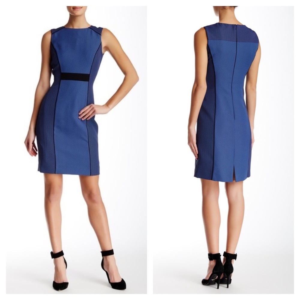 Tahari Reverse Jacquard Sheath Dress 12 Blue Black